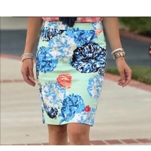 J. Crew The Pencil Floral Woman Skirt Size 0 Petite Multicolor 100% Cotton